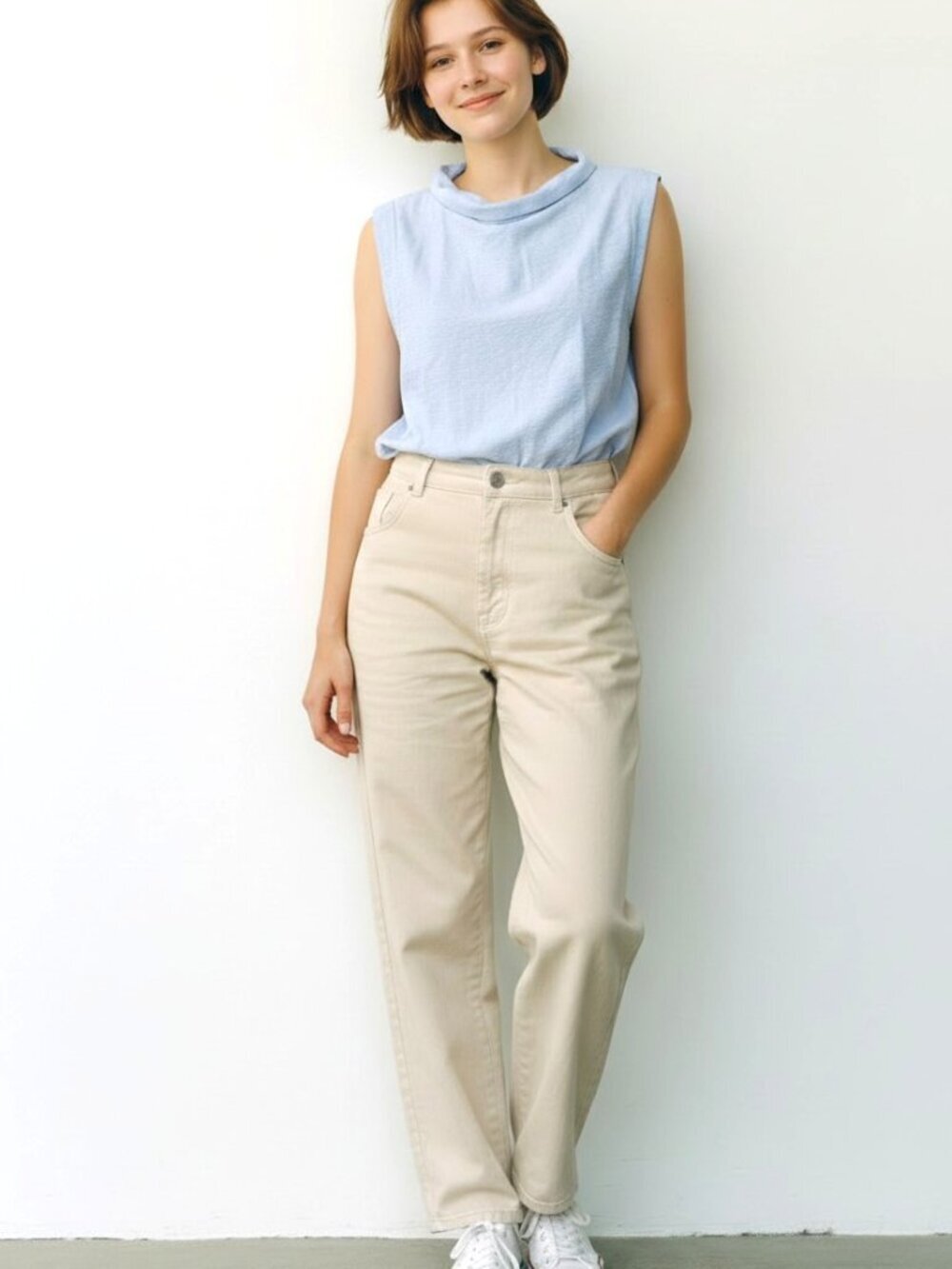 Womens Hemp Cotton Mock Neck Top XL Sleeveless Minimalist Summer Old Money